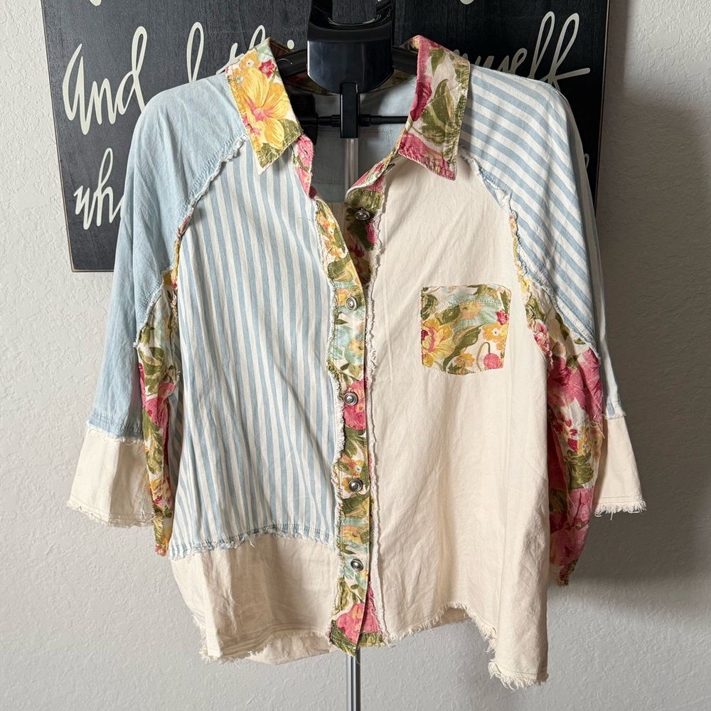 Pol Mixed Pattern Button Down Nwot - image 1